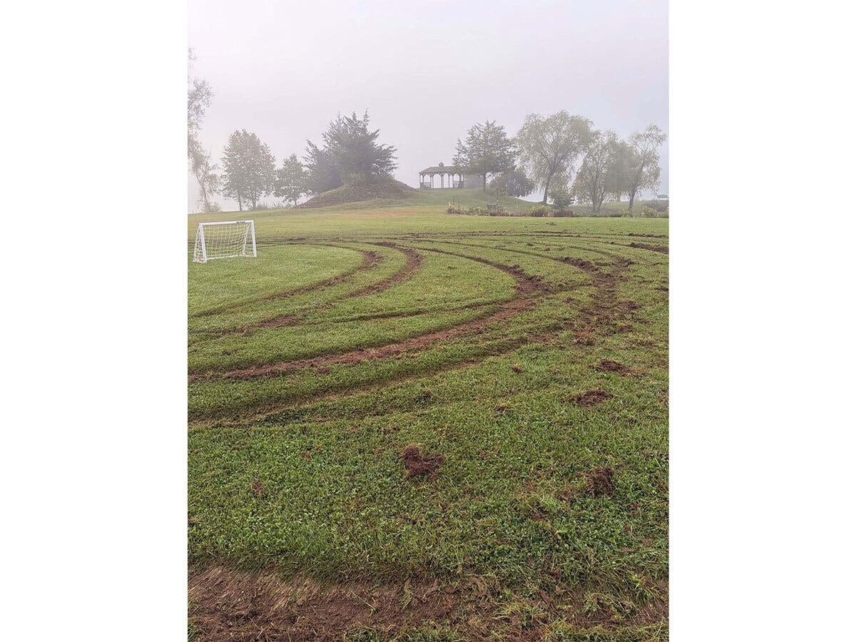 Sometime Tuesday night or early Wednesday morning, someone or someones drove their car onto Swayze Mill Park in Hope Township, causing extensive damage to its soccer field.