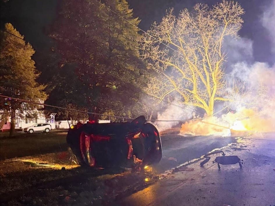 Car, Utility Pole Burst Into Flames After Alleged DWI Hit-And-Run Crash ...