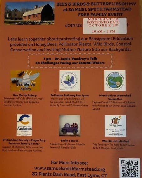 NEW DATE due to Nor'Easter: Bees & Birds & Butterflies Free Event at Samuel Smith Farmstead