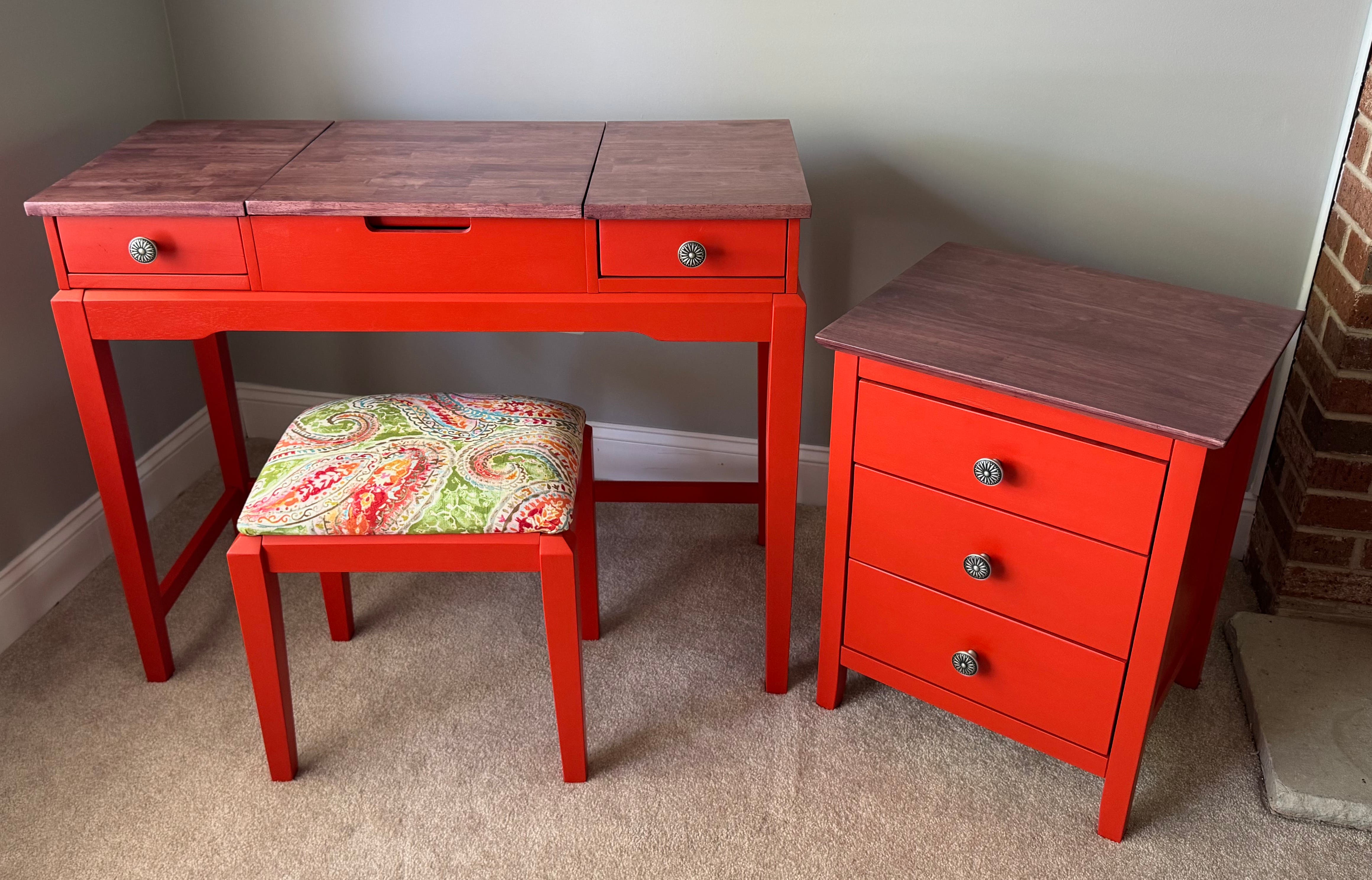 Vanity with bench and matching side table
