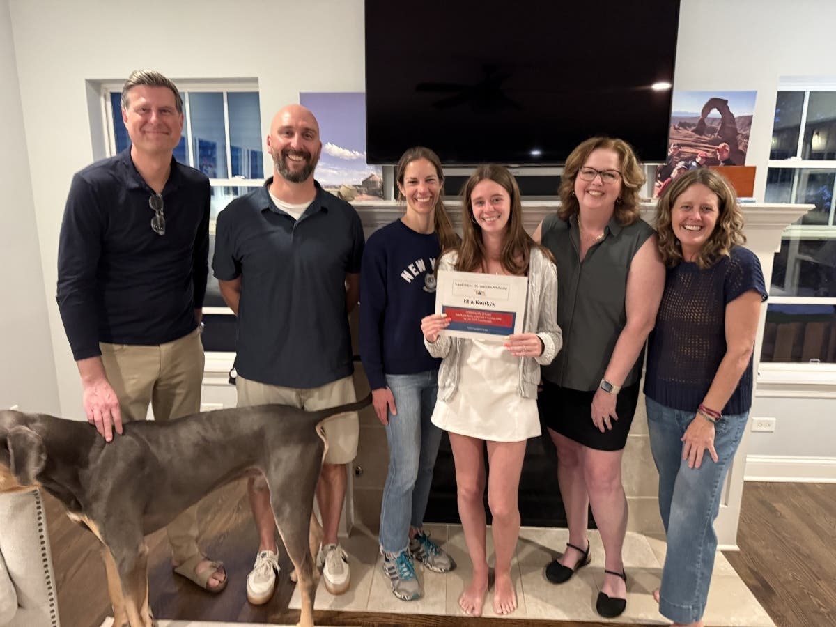 Pictured with Ella are from left to right her father, Seth Konkey, Steve Driscoll (Gurrie Middle School), Kate Kramer (7th Avenue School), Ella Konkey, Robin Petrak (7th Avenue School), and her mother, Kelly Konkey. 
