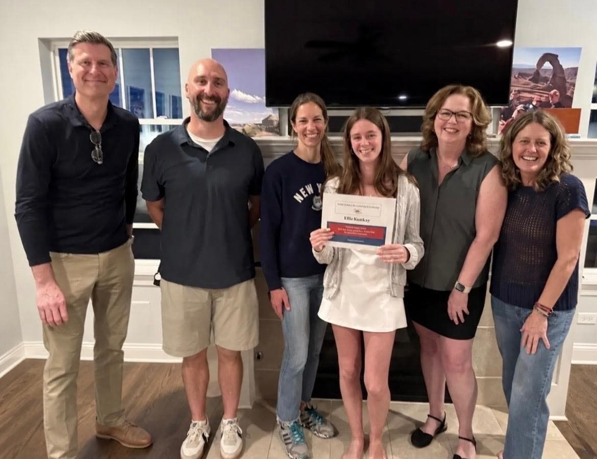 Pictured with Ella are from left to right her father, Seth Konkey, Steve Driscoll (Gurrie Middle School), Kate Kramer (7th Avenue School), Ella Konkey, Robin Petrak (7th Avenue School), and her mother, Kelly Konkey.
