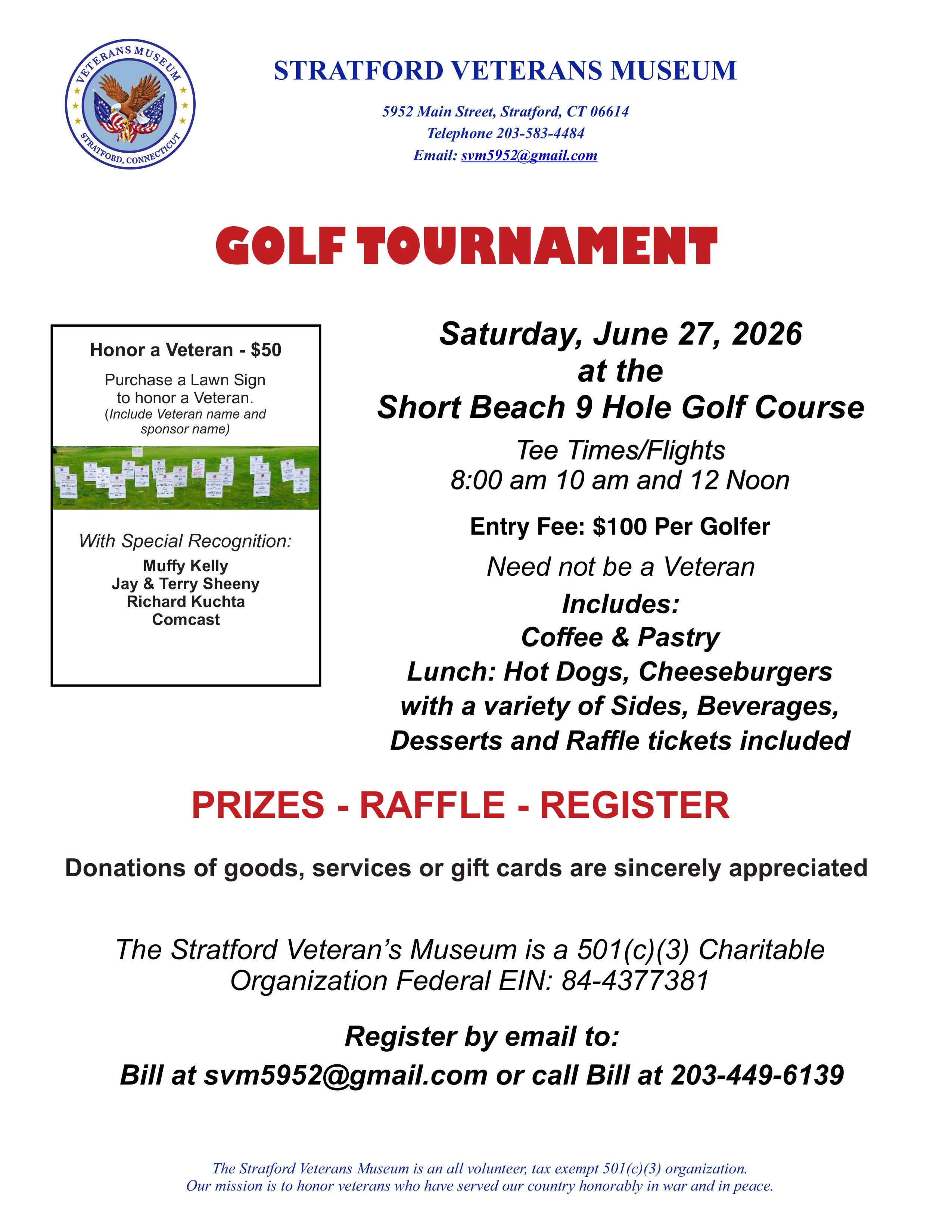 Stratford Veterans 2026 Golf Tournament