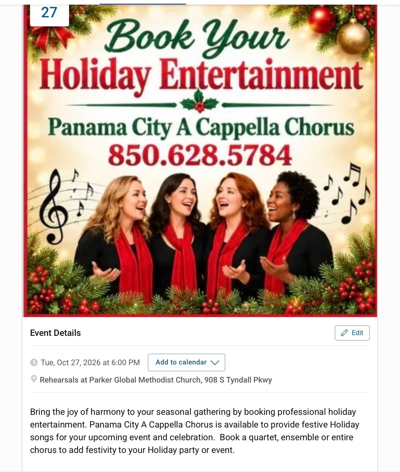 Holiday Entertainment by Panama City ACappella