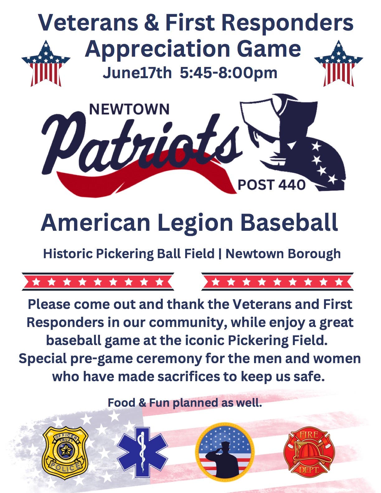 American Legion Veterans and First Responders Appreciation Game