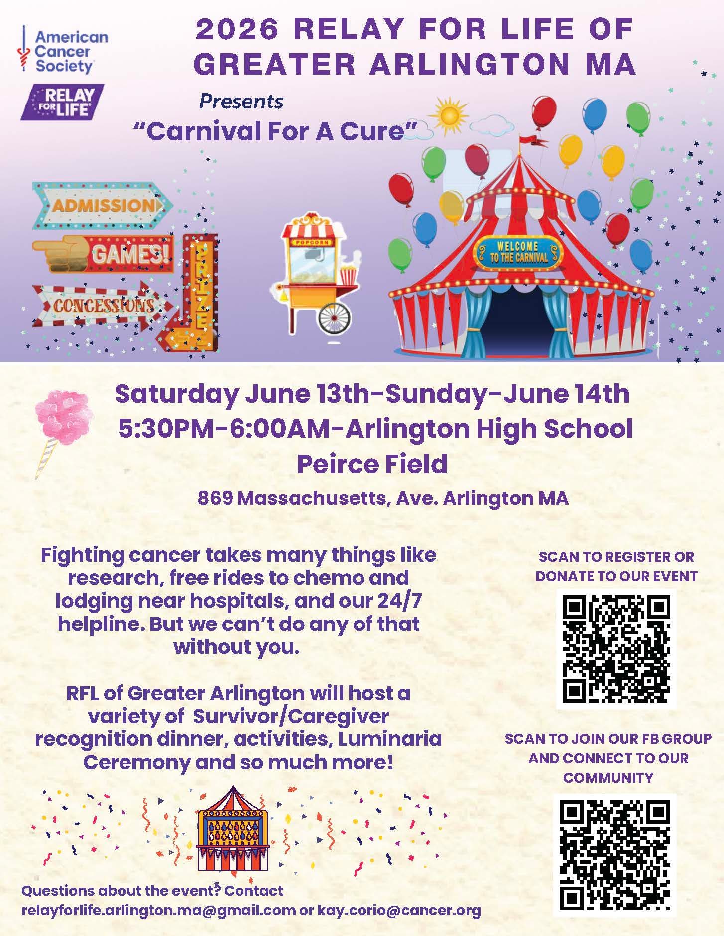 Relay For Life of Greater Arlington 2026, benefitting American Cancer Society