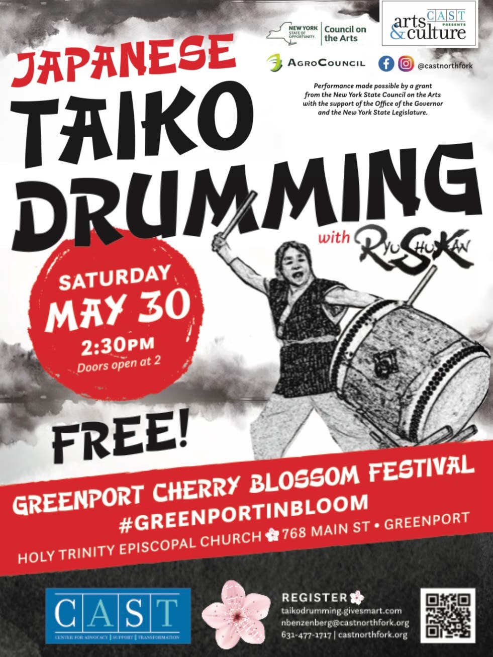 CAST Japanese Taiko Drumming with Ryu Shu Kan at the Greenport Cherry Blossom Festival 