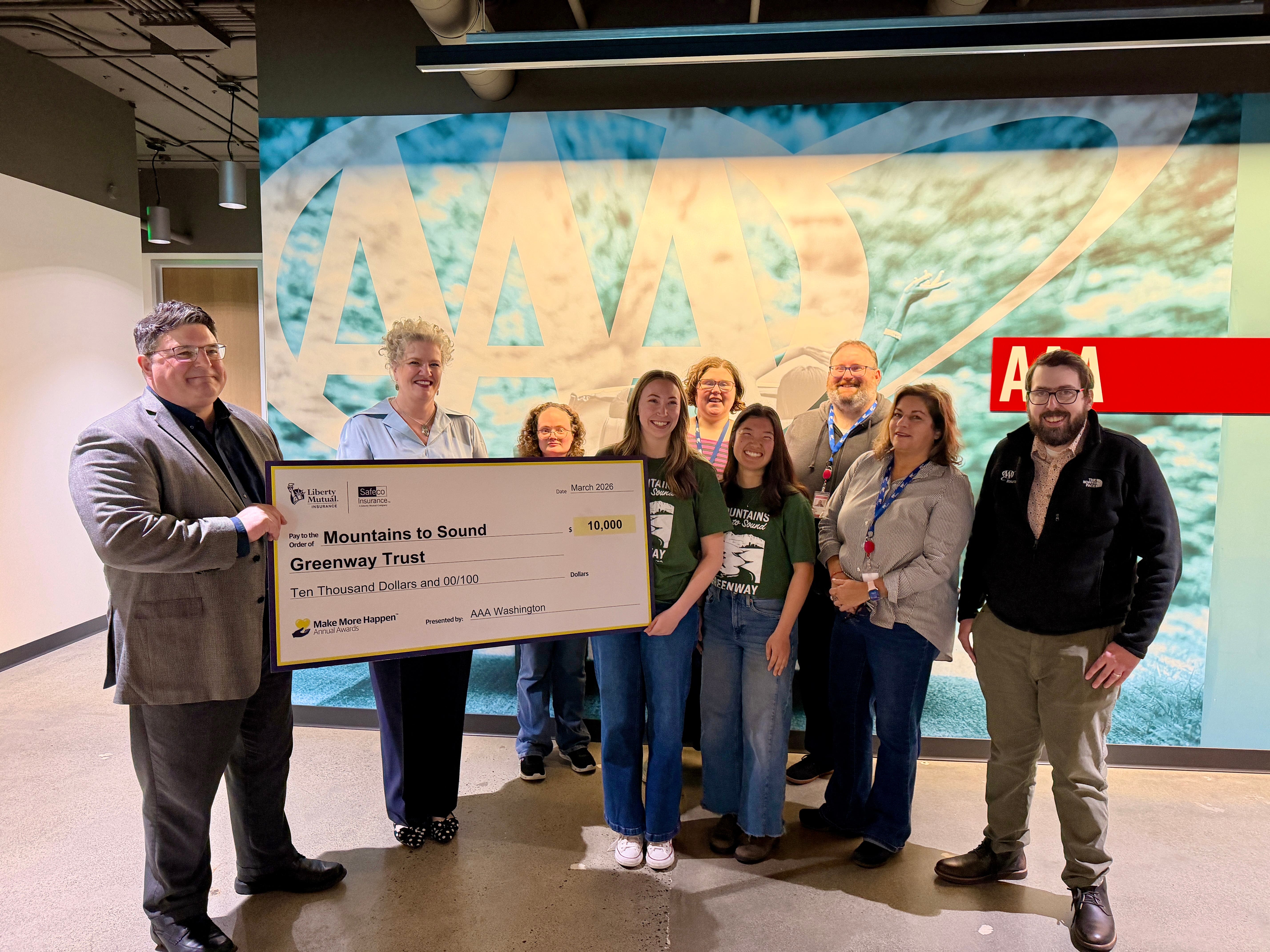 $10,000 Donation Awarded to Local Non-Profit, Mountains To Sound Greenway Trust