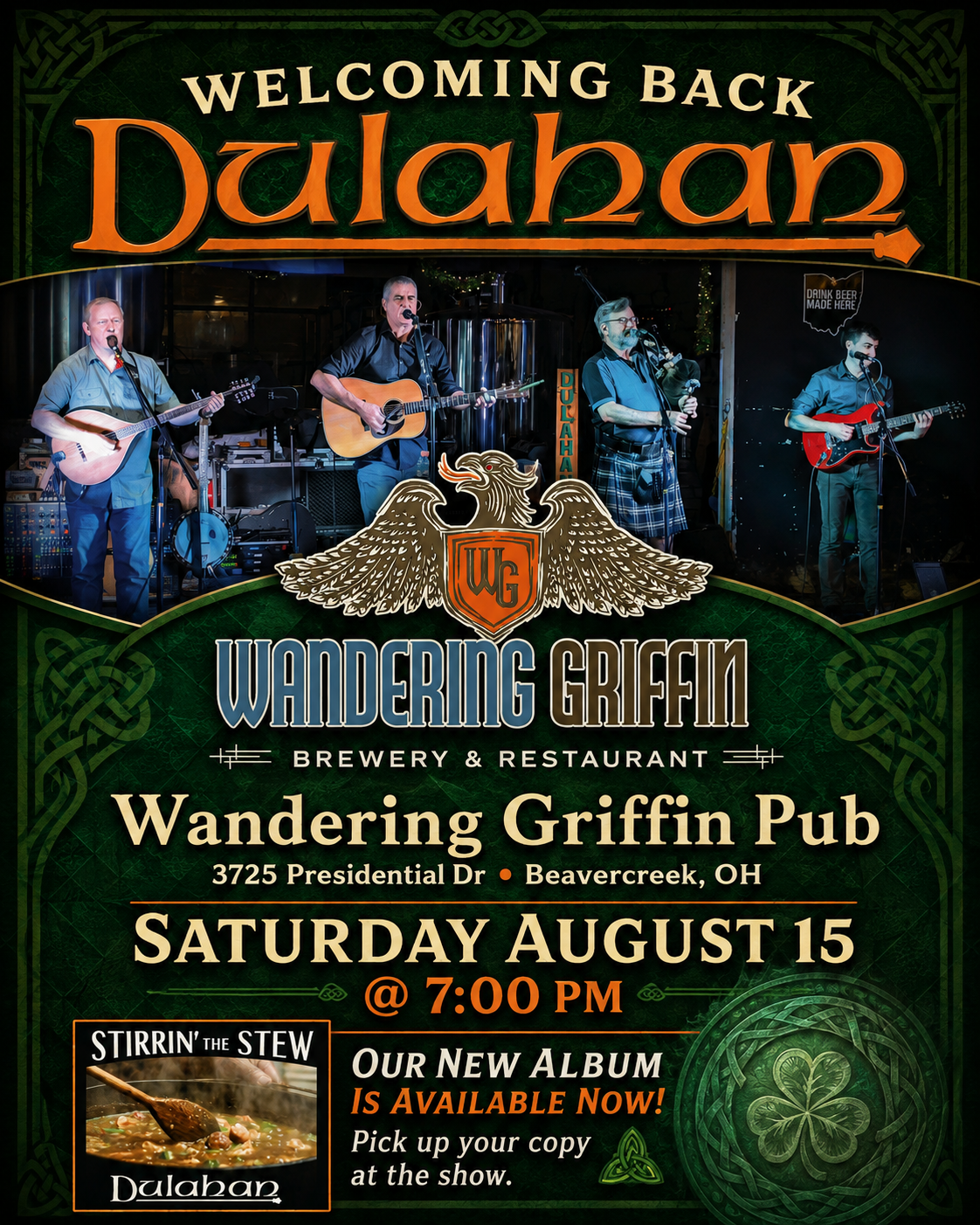 Dulahan Returns to the Wandering Griffin – Live Saturday, August 15 @ 7:00 PM