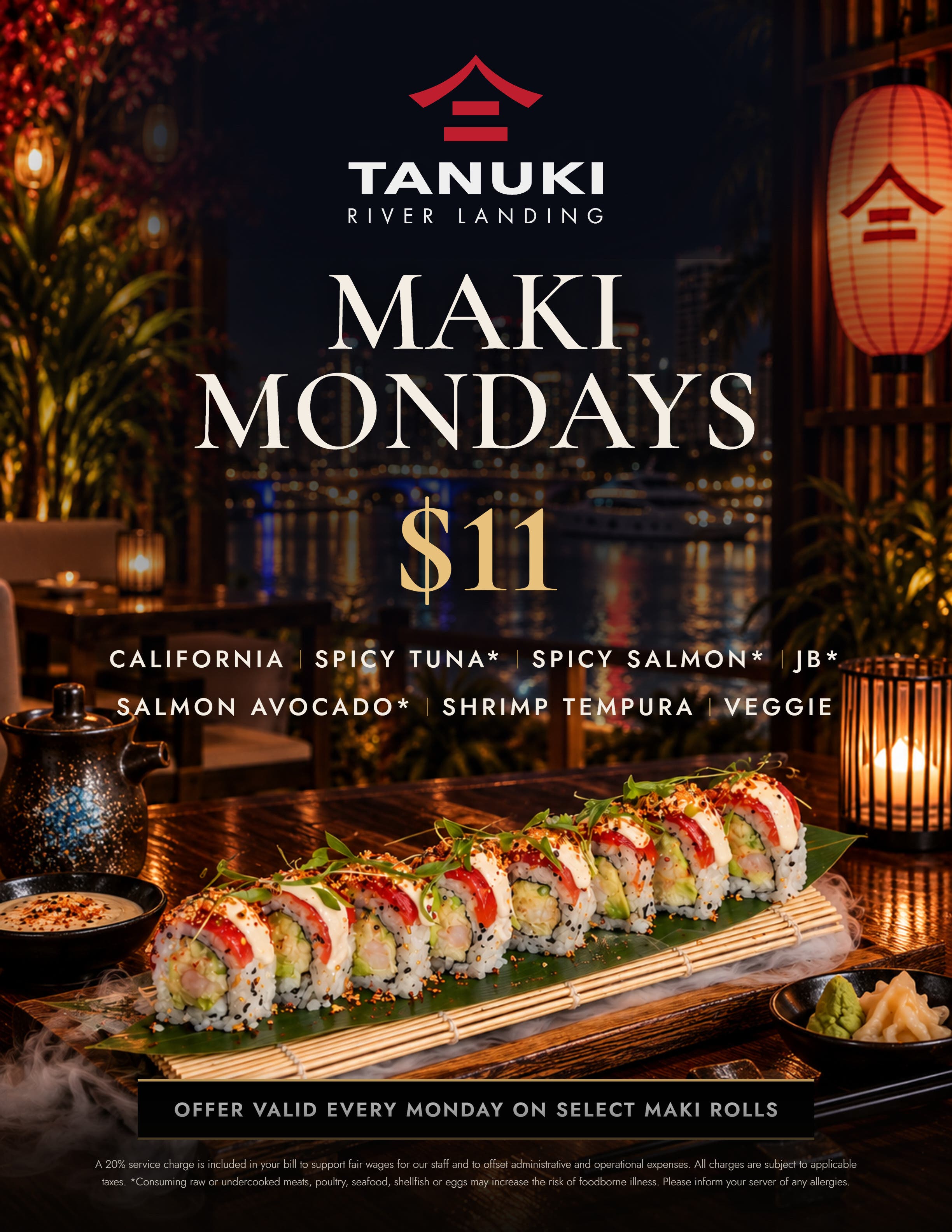 Maki Mondays at Tanuki River Landing: Select Rolls for $11π£