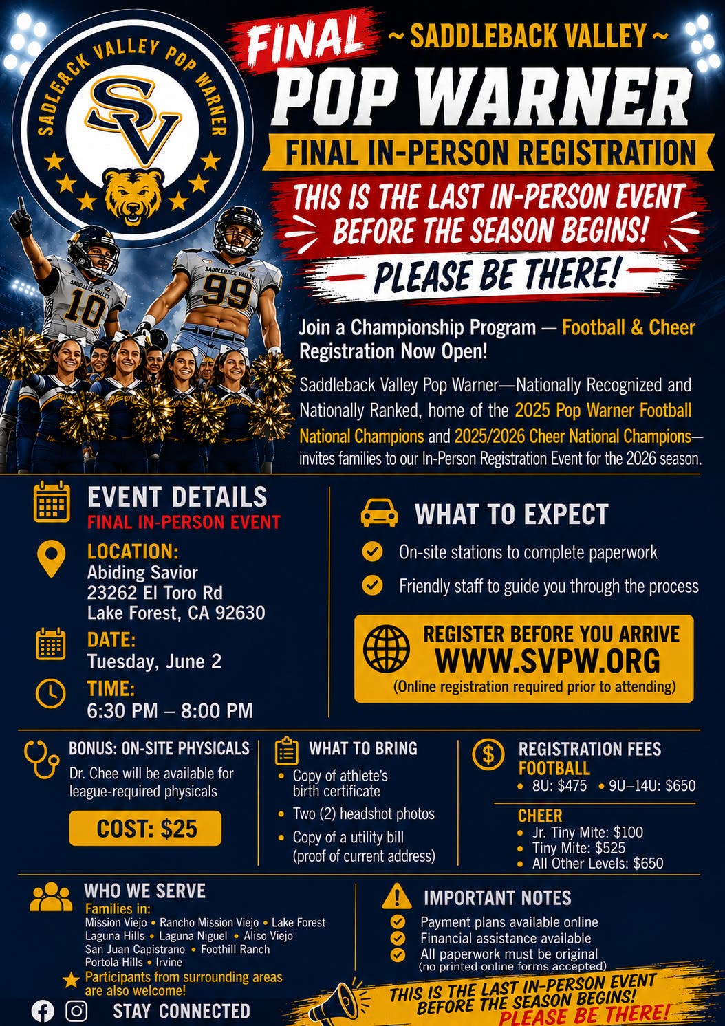 Saddleback Valley - Final In-Person Registration