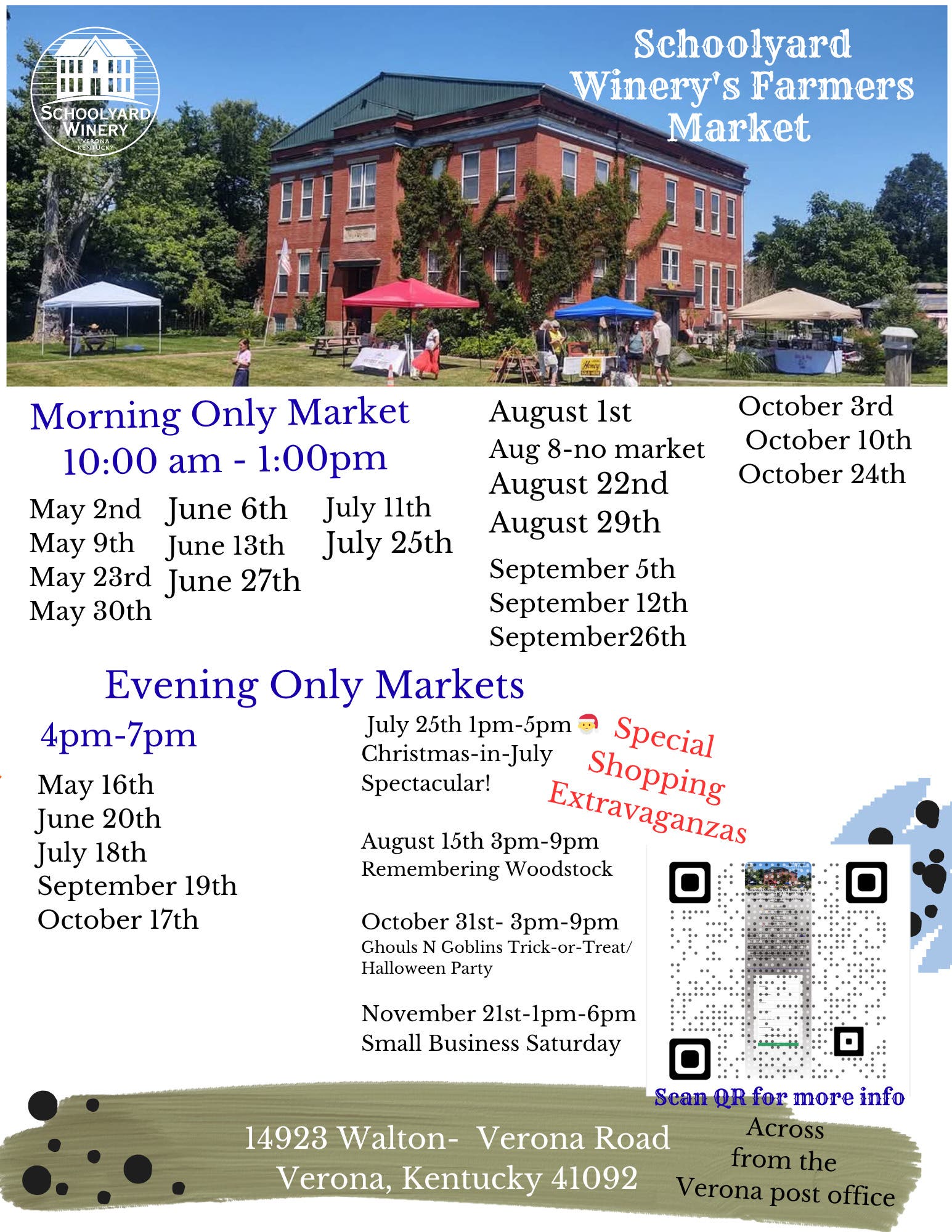 Schoolyard Winery Farmers Market — 2026 Season Opening May 2nd!