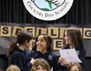 Finalists, Aamani Mandel & Addison Histand, are congratulated by fellow speller, RCDS student, Alexandra Burkly.