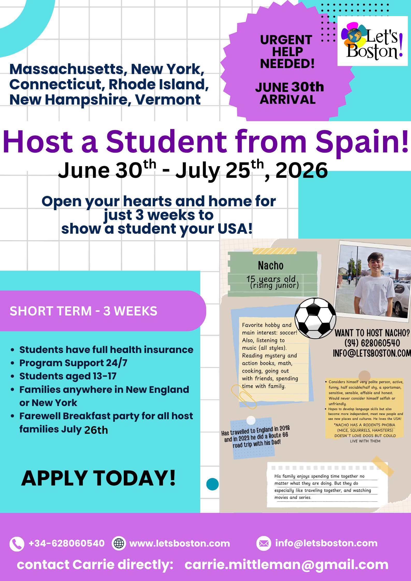 Big-Hearted Families Needed to Host Teen Students from Spain this Summer