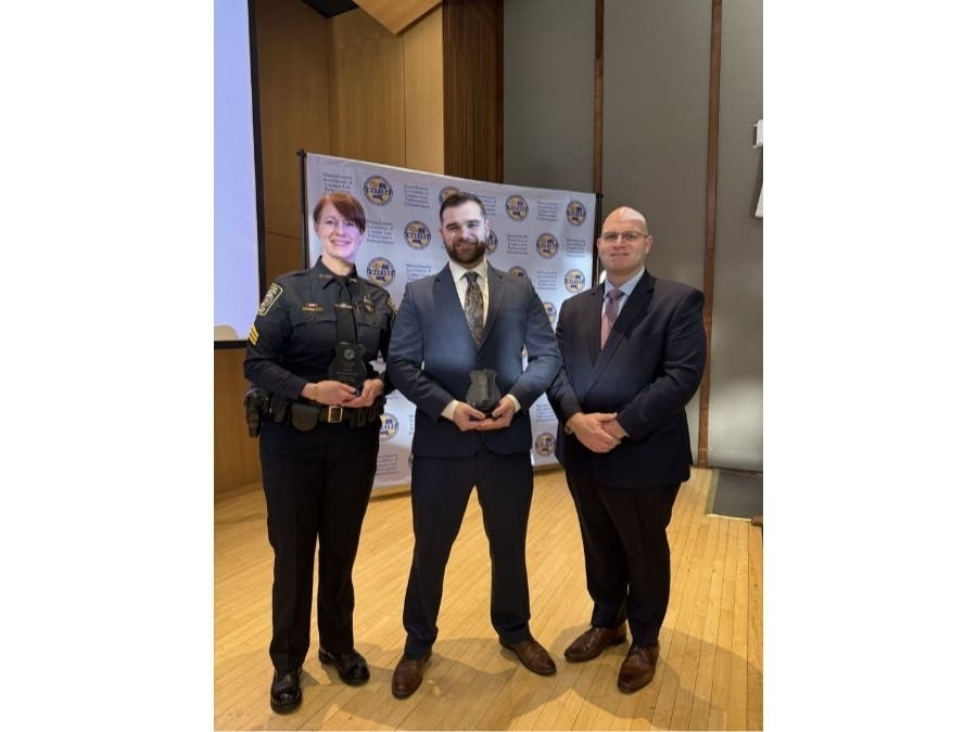 Officer Logan Beausoleil, who joined the Milford Police Department earlier this month, was the recipient of the Life Saving Award at the Massachusetts Association of Campus Law Enforcement​ Administrators Awards and Scholarship Ceremony on Jan. 9. 
