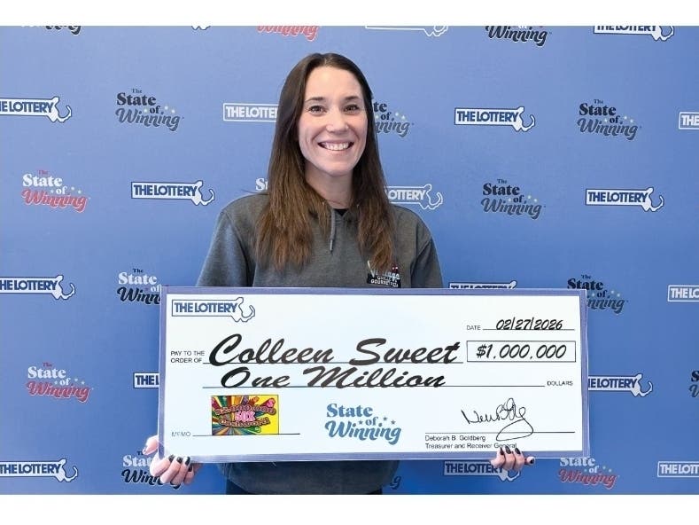 Colleen Sweet from Shrewsbury won a $1 million prize in the Massachusetts State Lottery’s “$2,000,000 50X Cashword” instant ticket game.