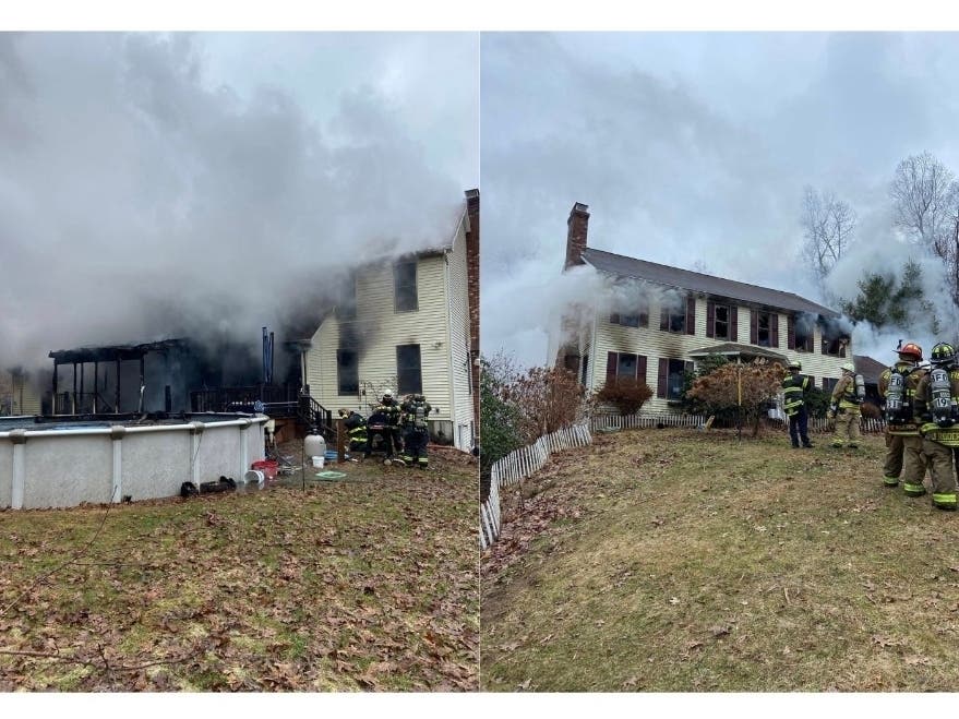The West Brookfield Fire Department, along with other agencies, is responding to a large house fire on Ragged Hill Road in West Brookfield at around 1 p.m. on Monday.