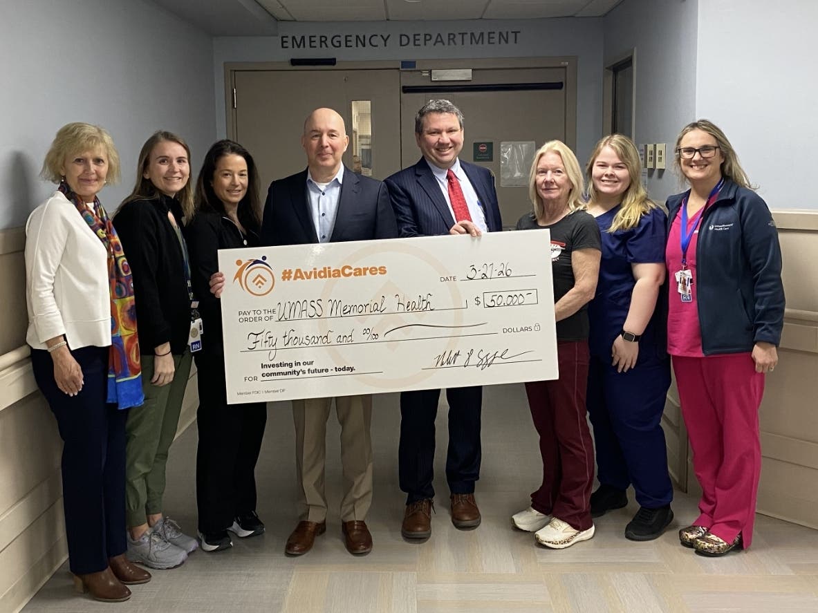UMass Memorial Health received a $50,000 gift from Avidia Bank Charitable Foundation to support the expansion and renovation of the Emergency Department at UMass Memorial Medical Center's Marlborough Campus, located at 157 Union St.