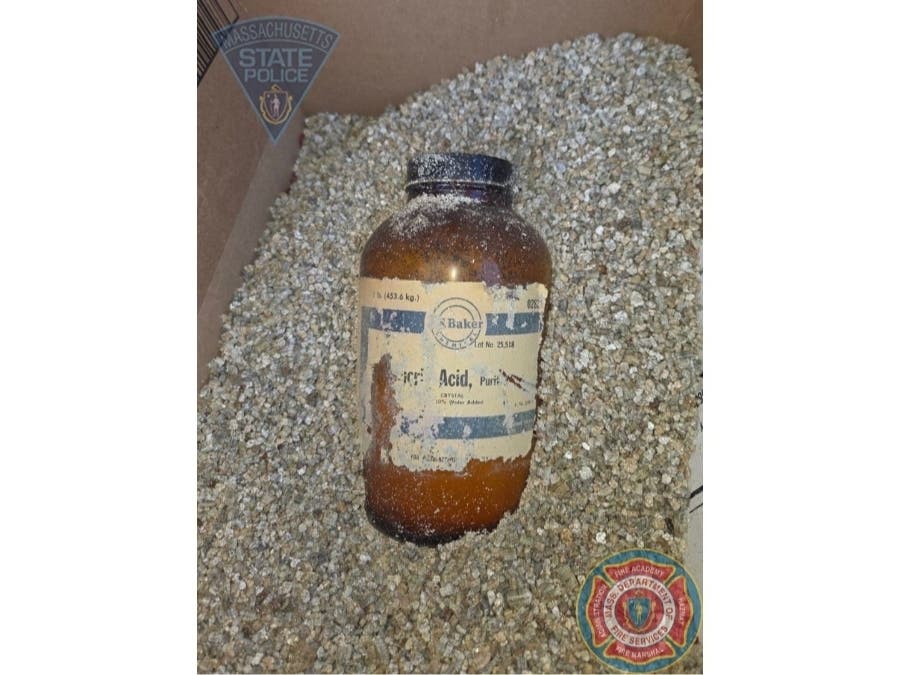 A potentially dangerous chemical was safely removed from a Sudbury home after being discovered during a home cleanout, according to Massachusetts State Police.