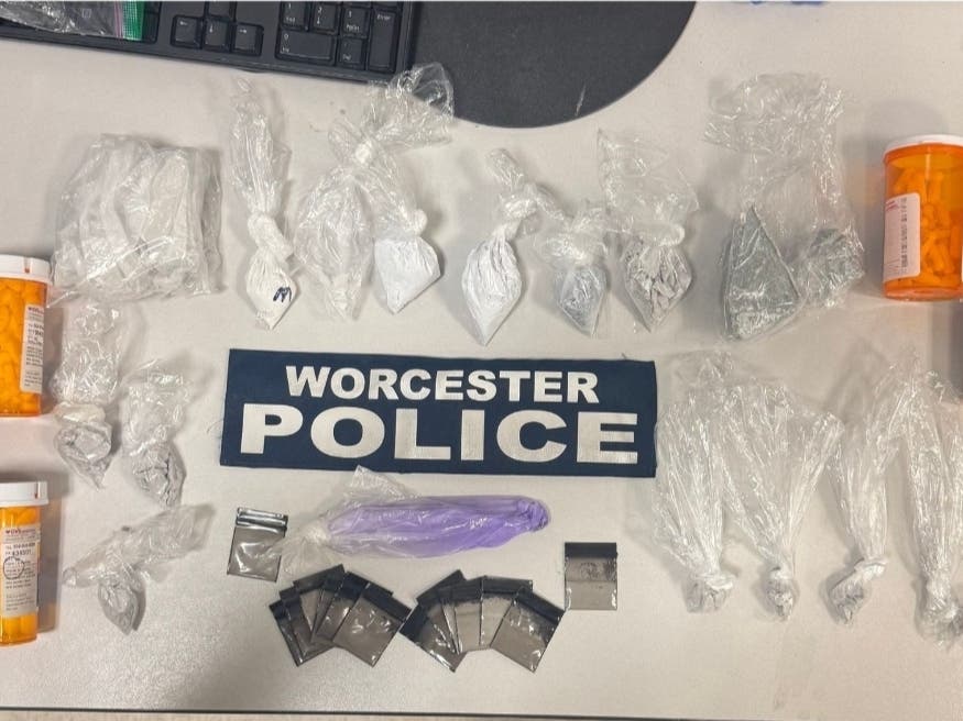 Worcester police seized 10 illegal firearms, a Glock switch and a trafficking-level quantity of narcotics during a search warrant execution over the weekend on Pinewood Lane, officials said.