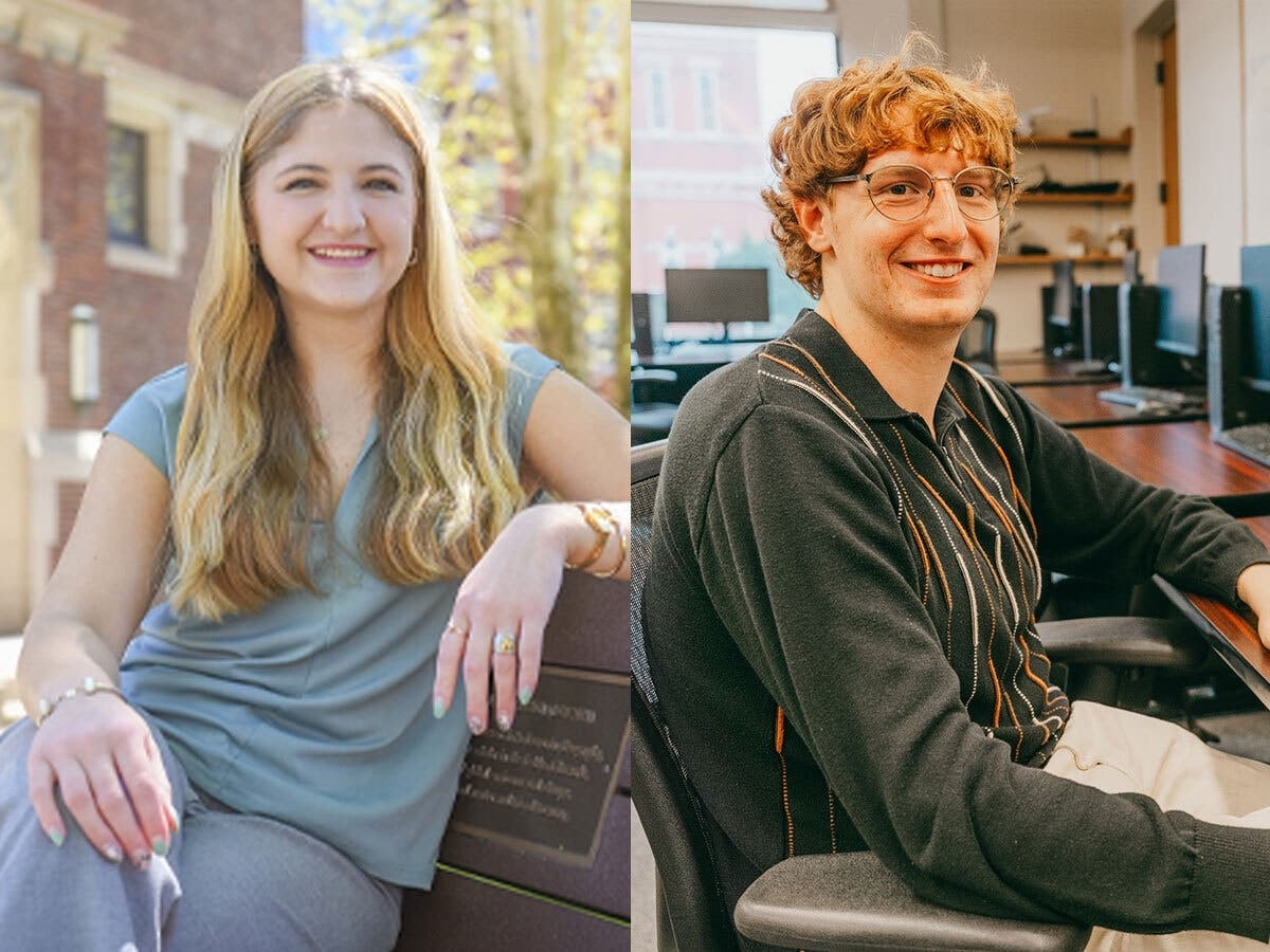 Clark University Master's student Rowan Compton and undergraduate student Kaya Banka, who will receive degrees this month, have earned prestigious Fulbright Awards to support international research projects in Brazil and Poland.