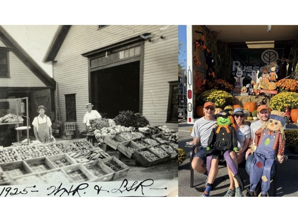 Second-generation owners selling from the original Russell's shop. (left) Fifth-generation owner of Russell's Garden Center, Dan Russell Skehan joined his parents, Tim and Elizabeth, in 2019. (right)