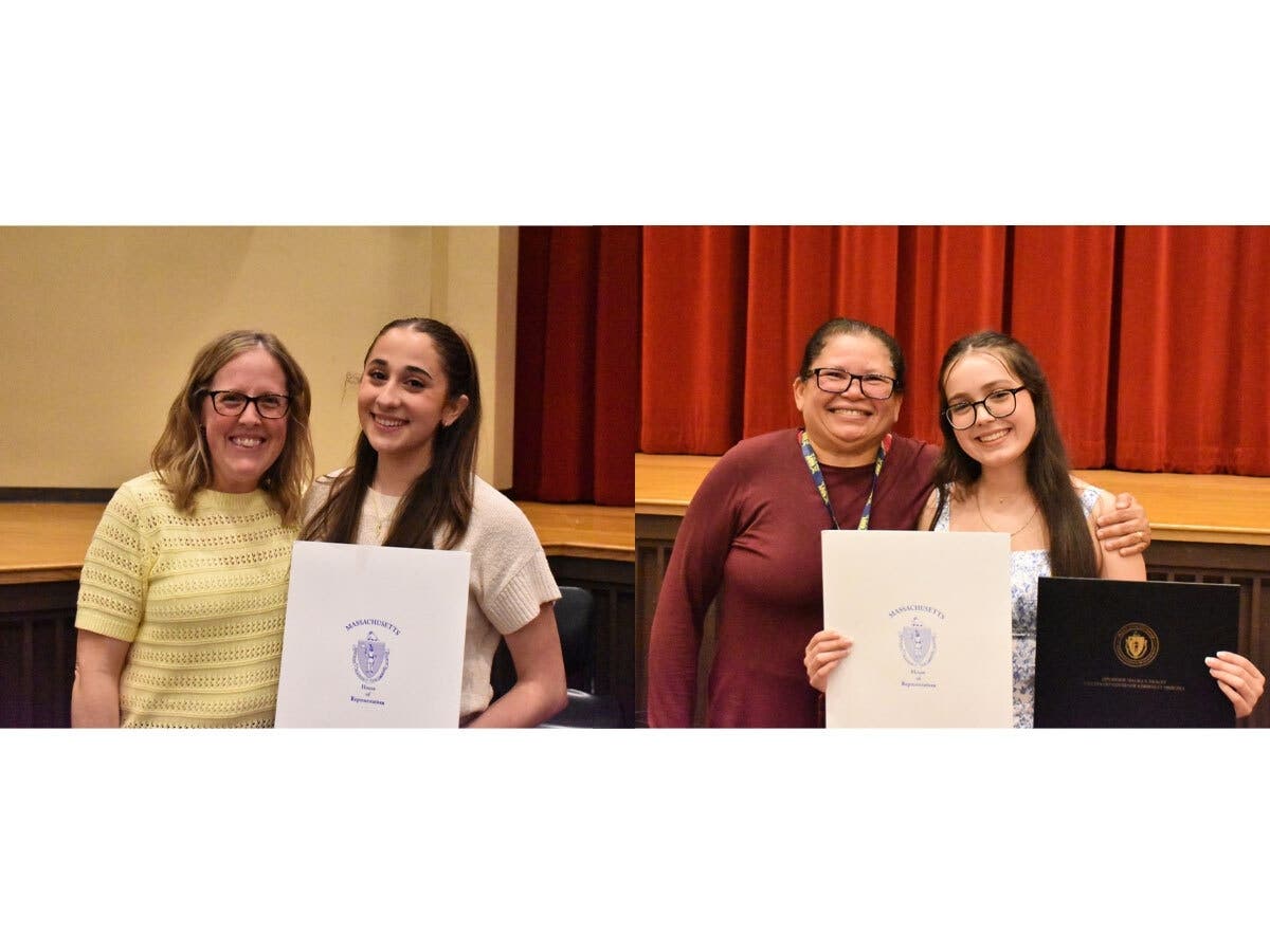 Co-Valedictorian Giovanna Weiner (left) and Ana Julia Pereira (right) with Guidance Counselors Jennifer Hartford Mitchell and Claudia Tamsky.
