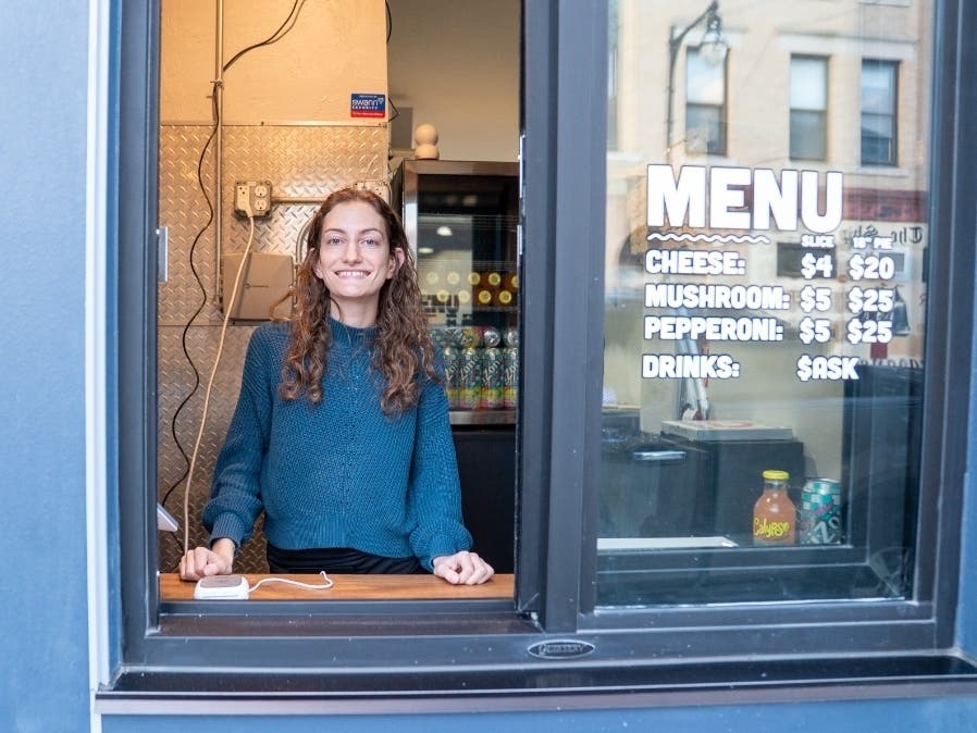 Businesswoman Victoria Mariano opened Homie Slice, a New York-style pizza takeout window on Millbury Street in Worcester.