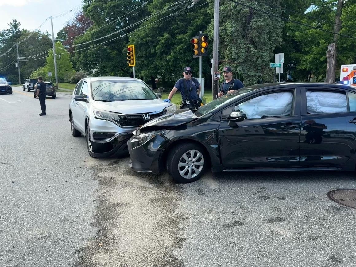 A two-car crash at Main Street and South Street in Shrewsbury led to a partial eastbound road closure Monday evening while crews cleared the scene.