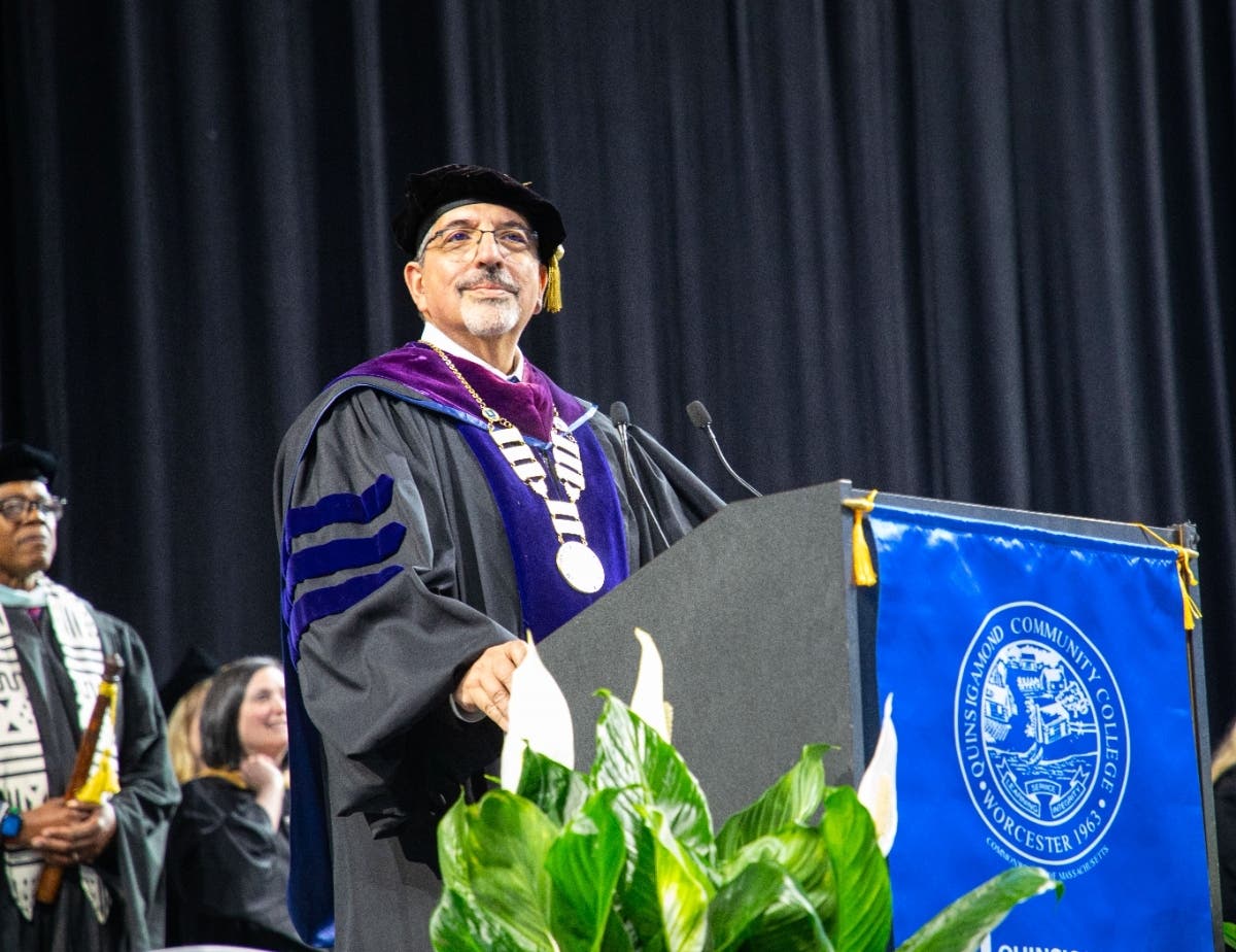 Quinsigamond Community College President Dr. Luis Pedraja at QCC’s 2026 commencement
ceremony.