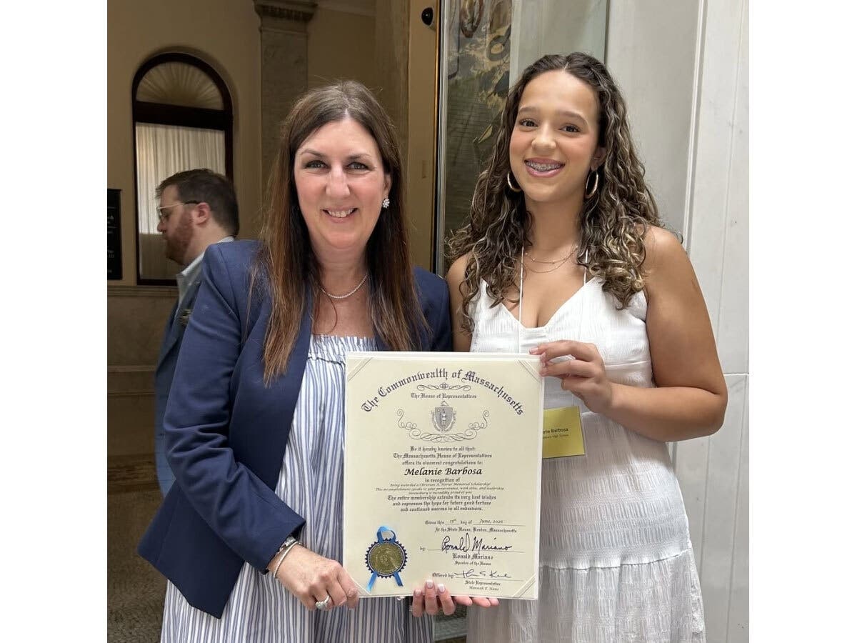 Melanie Barbosa received the Christian A. Herter Memorial Scholarship and attended a scholarship ceremony at the State House with her family, State Rep. Hannah Kane (R-11th Worcester) announced on Monday.