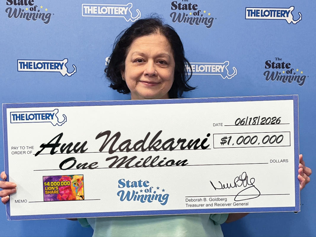Anu Nadkarni of Westborough won the prize from the Massachusetts State Lottery's "$4,000,000 Lion's Share" instant ticket game. The winning ticket was sold Thursday at Shell, 27 East Main St. in Westborough.