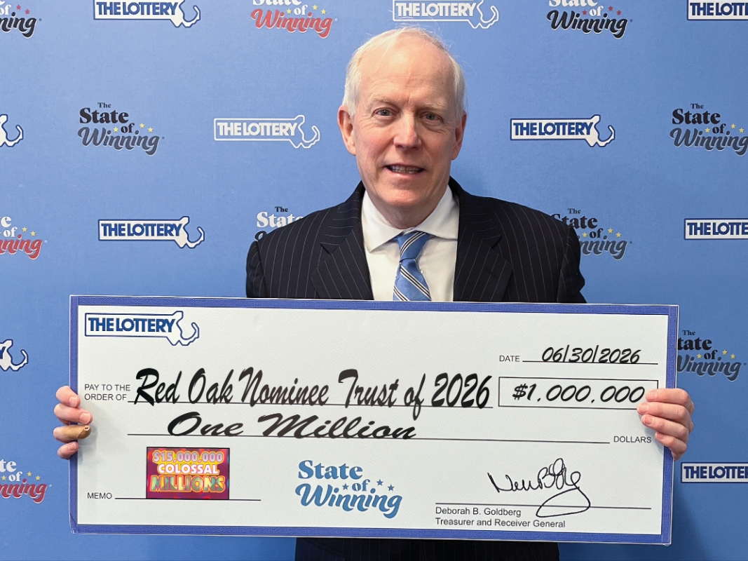 A Quincy-based trust, Red Oak Nominee Trust of 2026, claimed a $1 million prize in the Massachusetts State Lottery’s “$15,000,000 Colossal Millions” instant ticket game.
