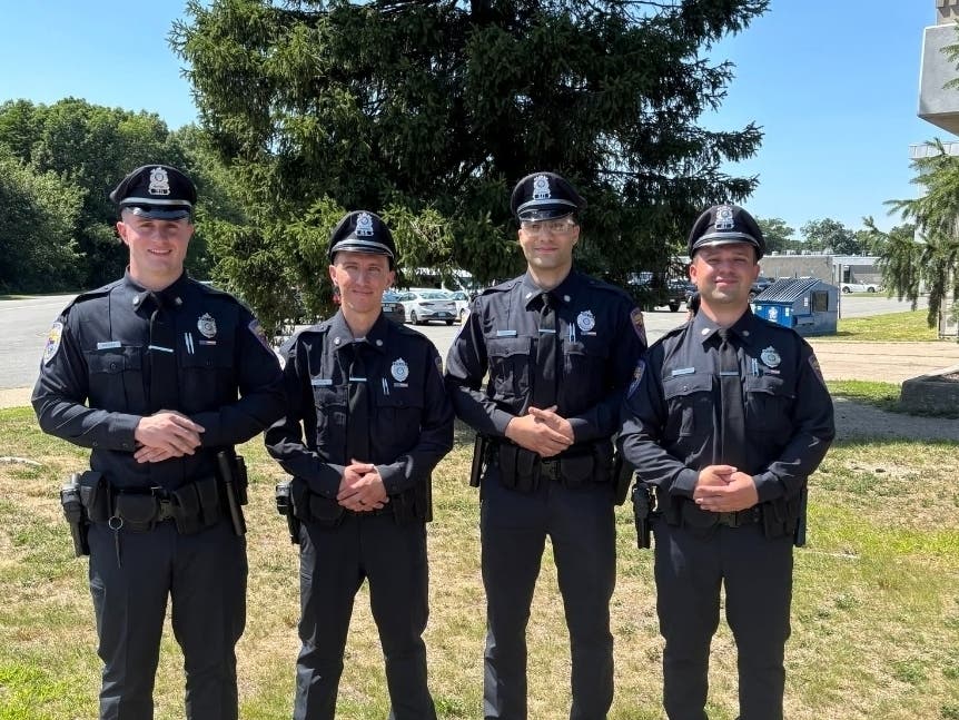 Officers Victor Alcantara, Brenden Burnham, Abdul Chabayta and Gavin Morrison graduated from the Municipal Police Training Committee's Recruit Officer Course on Friday, July 17 and were officially sworn in on Monday, July 20.