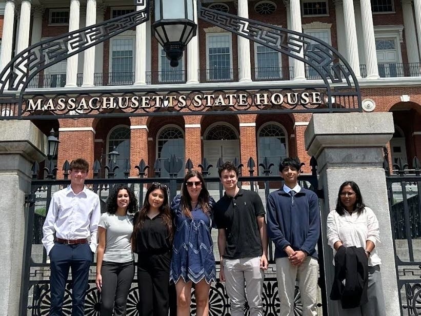 Jax Phillips, Karen Samuel, Arzo Noori, Rep. Hannah Kane, Matti Vayrynen, Saurav Patki, Zinia Sharmin (L-R) spent the summer working as interns for Rep. Hannah Kane.
