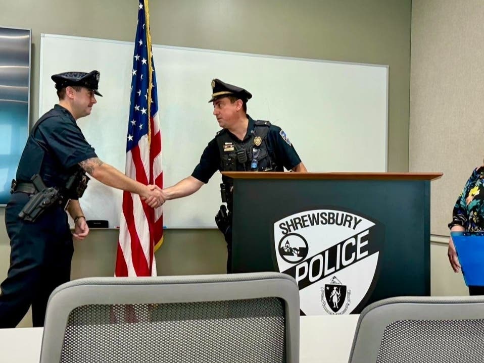Officer Brian Fleury was officially sworn into the Shrewsbury Police Department on Thursday.