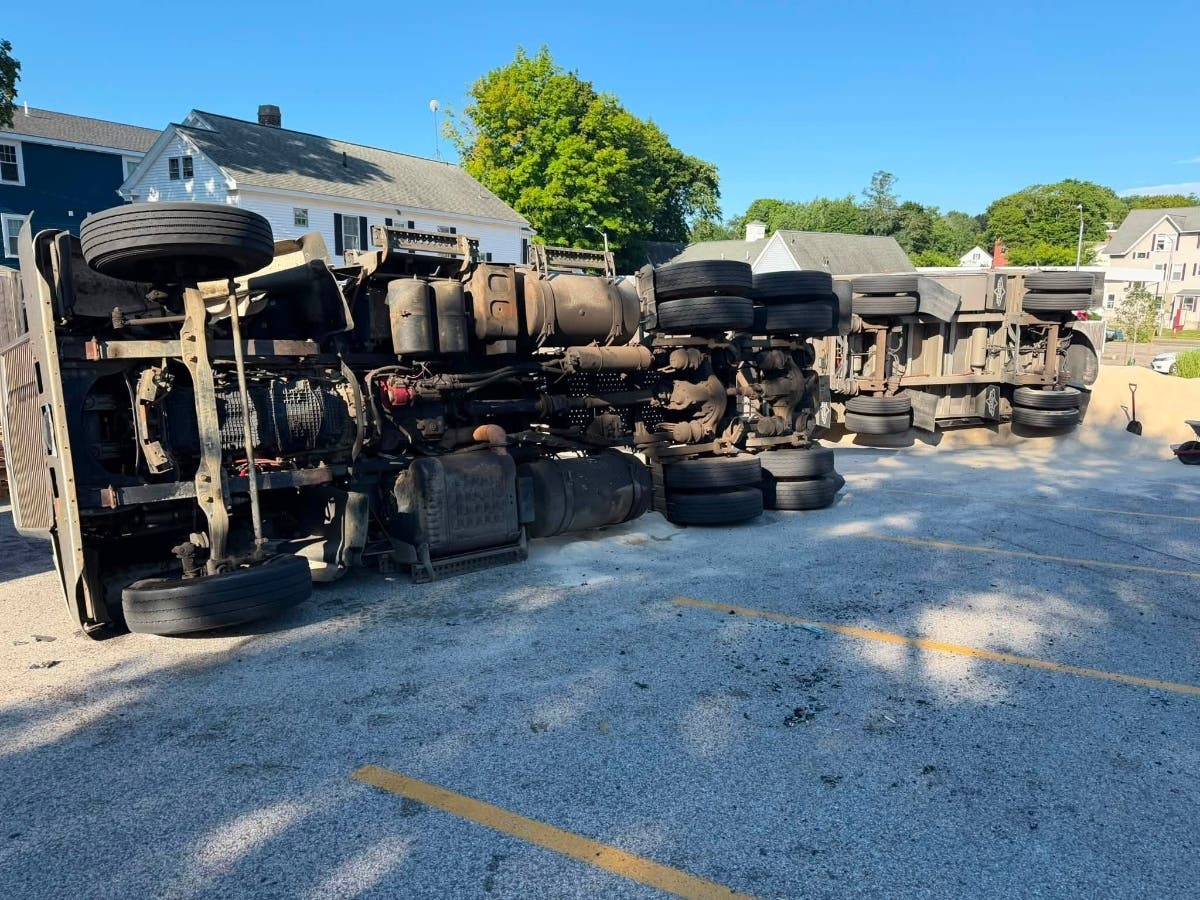 A truck carrying sand overturned on Hackfeld Road in Worcester early Friday morning.