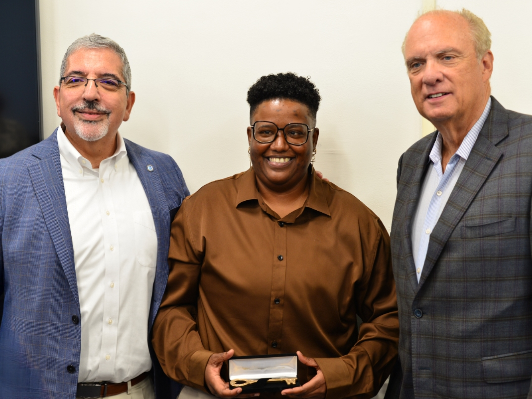 Rocky Knight, a business leader, nonprofit founder and youth education advocate, received the key during a ceremony Thursday at Quinsigamond Community College.