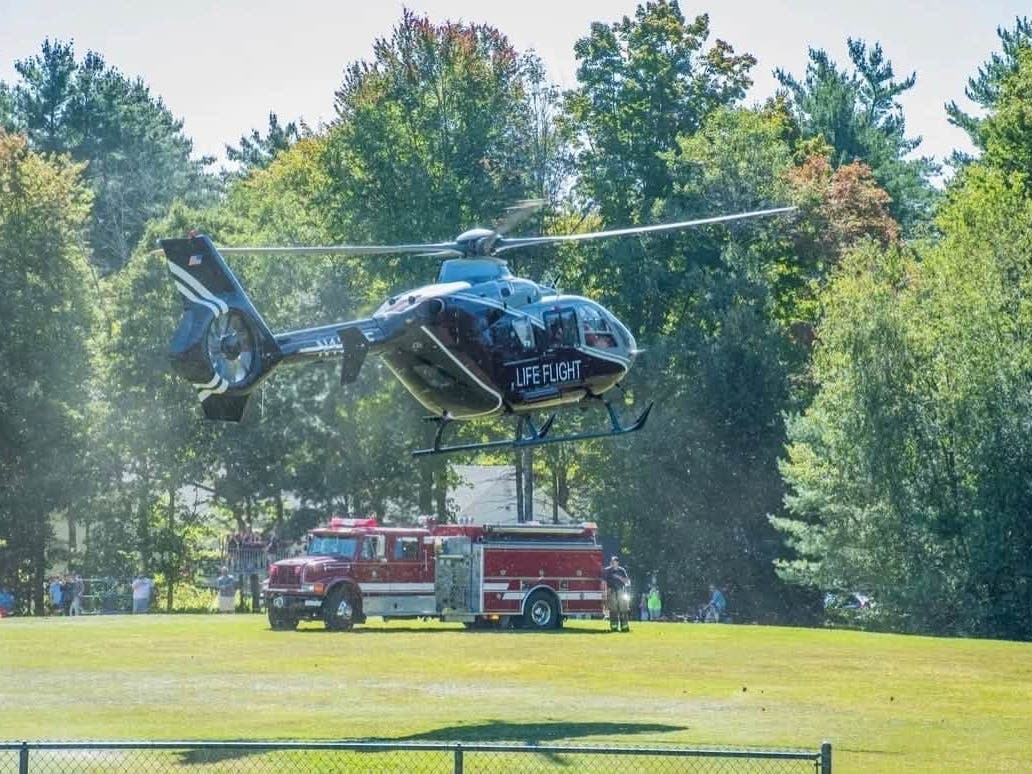 Emergency crews responded on Saturday after a motorcyclist collided with a bear on New Salem Road in Petersham near the New Salem town line.