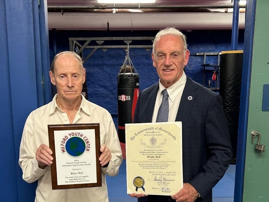 Brian Bell, a longtime volunteer who teaches young people at the Milford Youth Center, has recieved a 2026 Individual Appreciation Award. He was recognized for nearly 20 years of service to the center, including his work as a volunteer boxing coach.