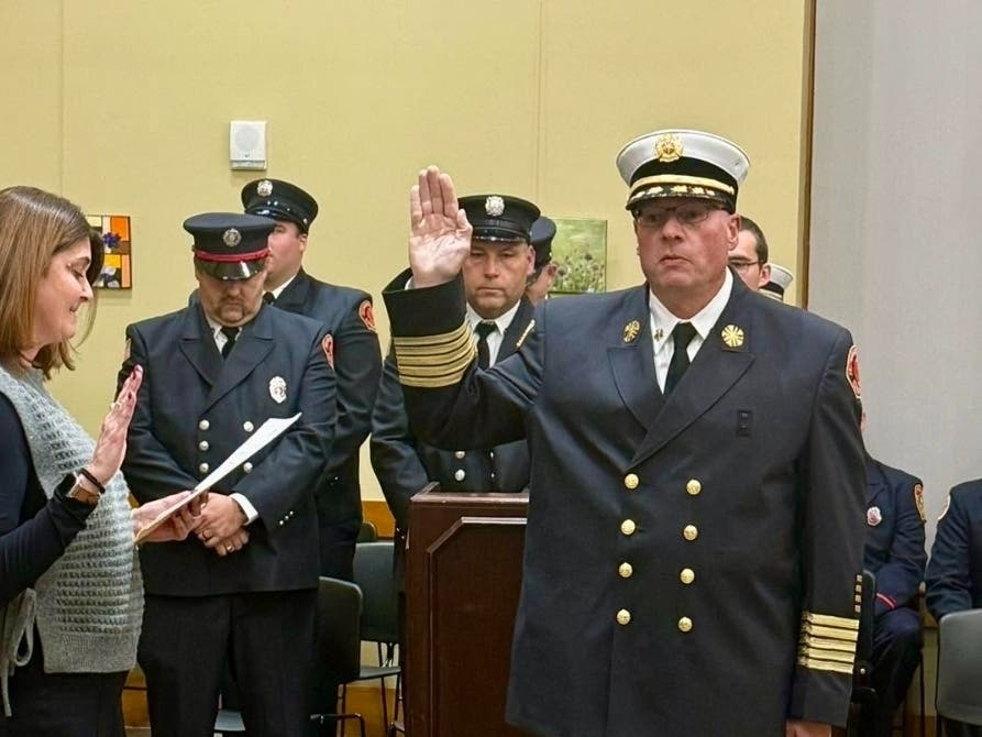 Keith Darling was sworn in as Northborough Fire Department's new chief by Town Clerk Damian Bartek on Monday evening after beginning the role Saturday.