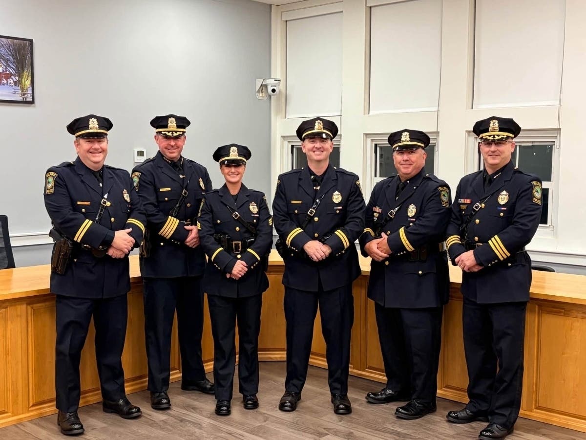 Walpole Police Detective Sergeant Ian Tolland and Officer Michelle O'Neil were promoted during a Tuesday Select Board meeting.