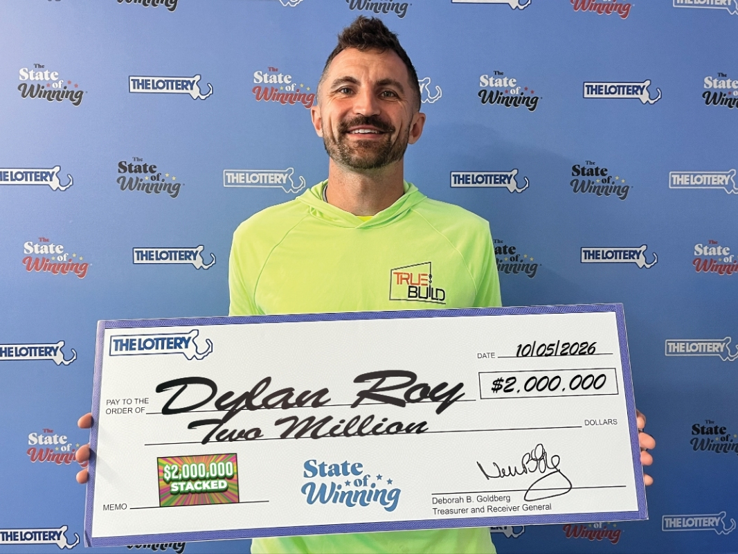 Dylan Roy of East Brookfield won a $2 million grand prize from the Massachusetts State Lottery’s “$2,000,000 Stacked” scratch-off game. He purchased the winning ticket at Speedway, 57 West Main St. in Spencer.