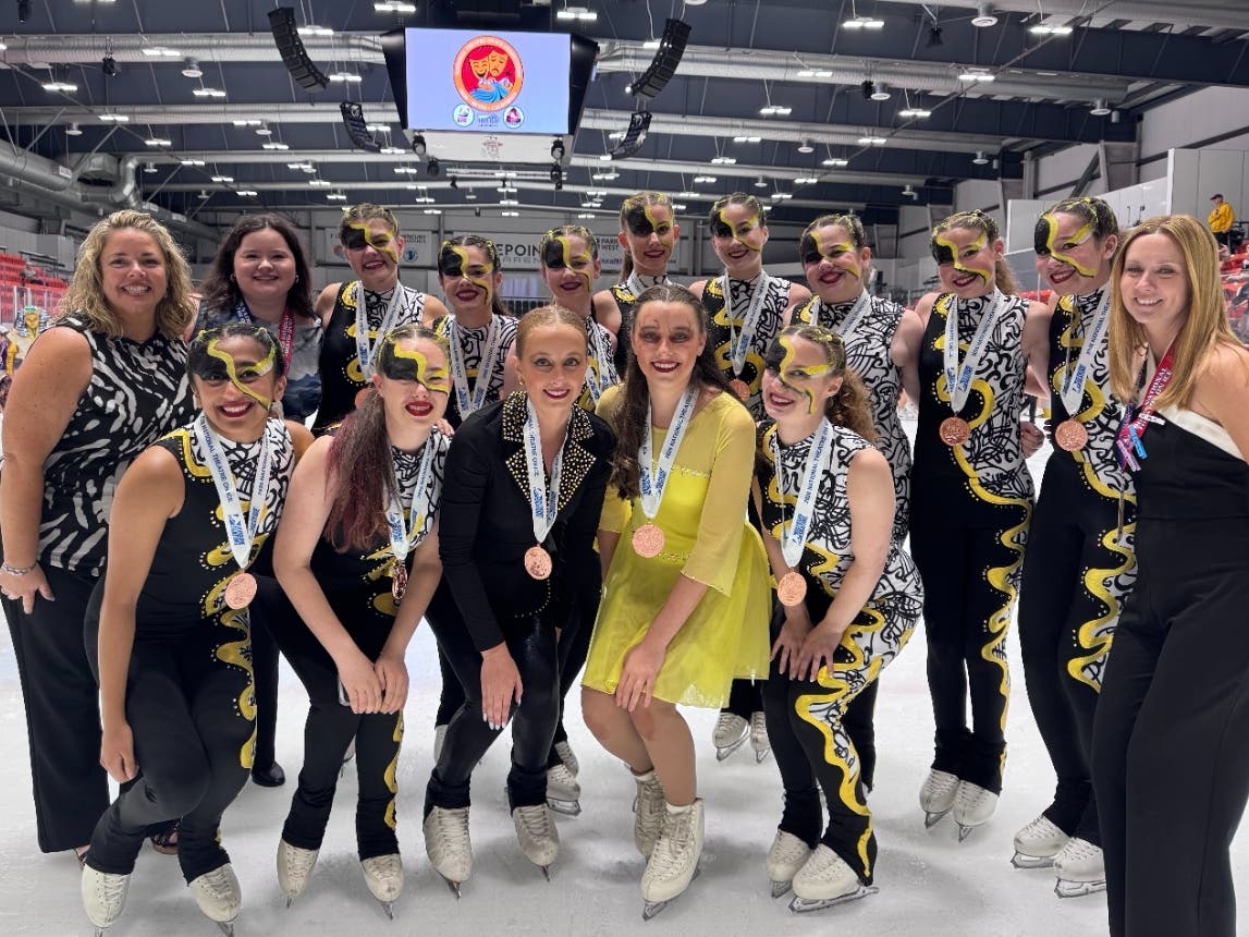 Eight Sudbury skaters helped Sharper Edge Skating Club reach a program milestone at a national competition in California.