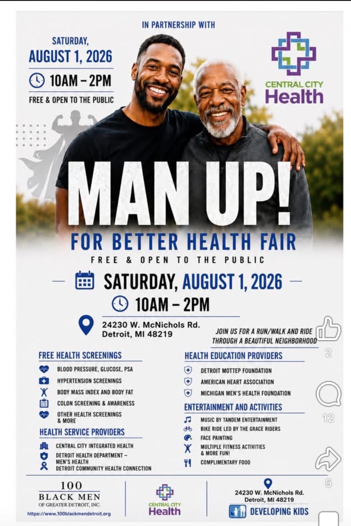 100 Black Men of Greater Detroit Announces “MAN UP! For Better Health Fair” w/ Central City Health