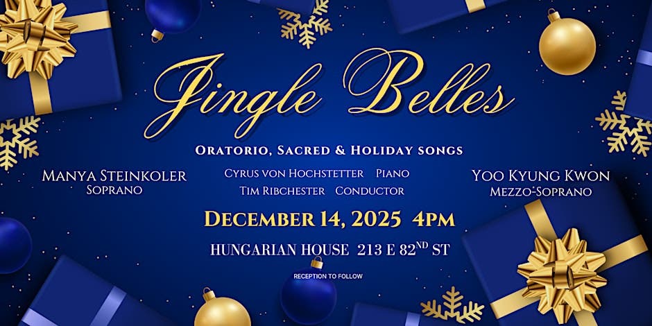 Jingle Belles: Opera, oratorio, sacred and holiday songs with piano, trumpet, cello and oboe.