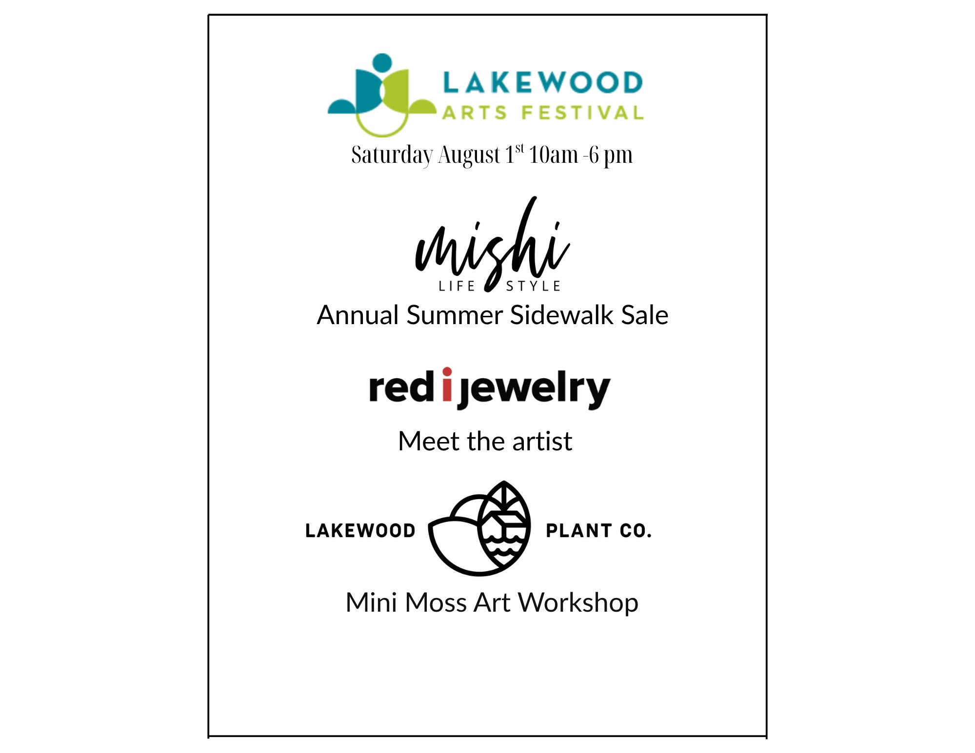 Annual Summer Sidewalk Sale X red i jewelry Trunk Show X LPC Mini Moss Art Workshop