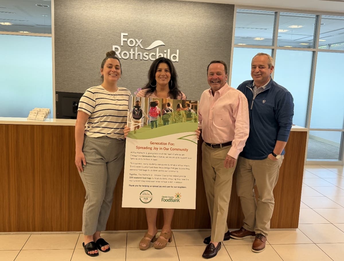 Fox Rothschild’s Exton office donated to local families served by the Chester County Food Bank. This effort aligns with Generation Fox, which empowers youth centered initiatives across the country.