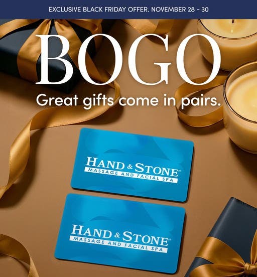 All WEEKEND BOGO Gift Cards at Hand & Stone Crystal Lake