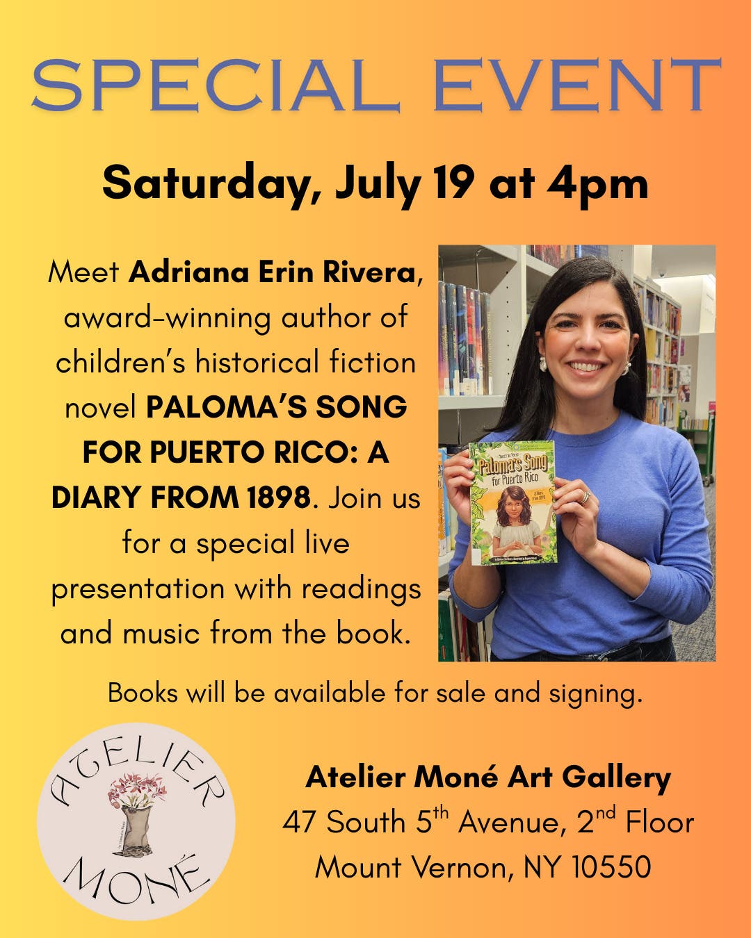 Puerto Rican Cultural Exhibit Opening featuring Author Adriana Erin Rivera